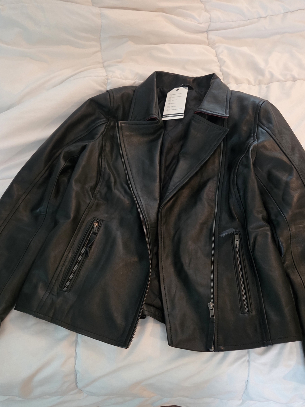 PARAGON Black Women’s Leather Moto Jacket with Zip Pockets